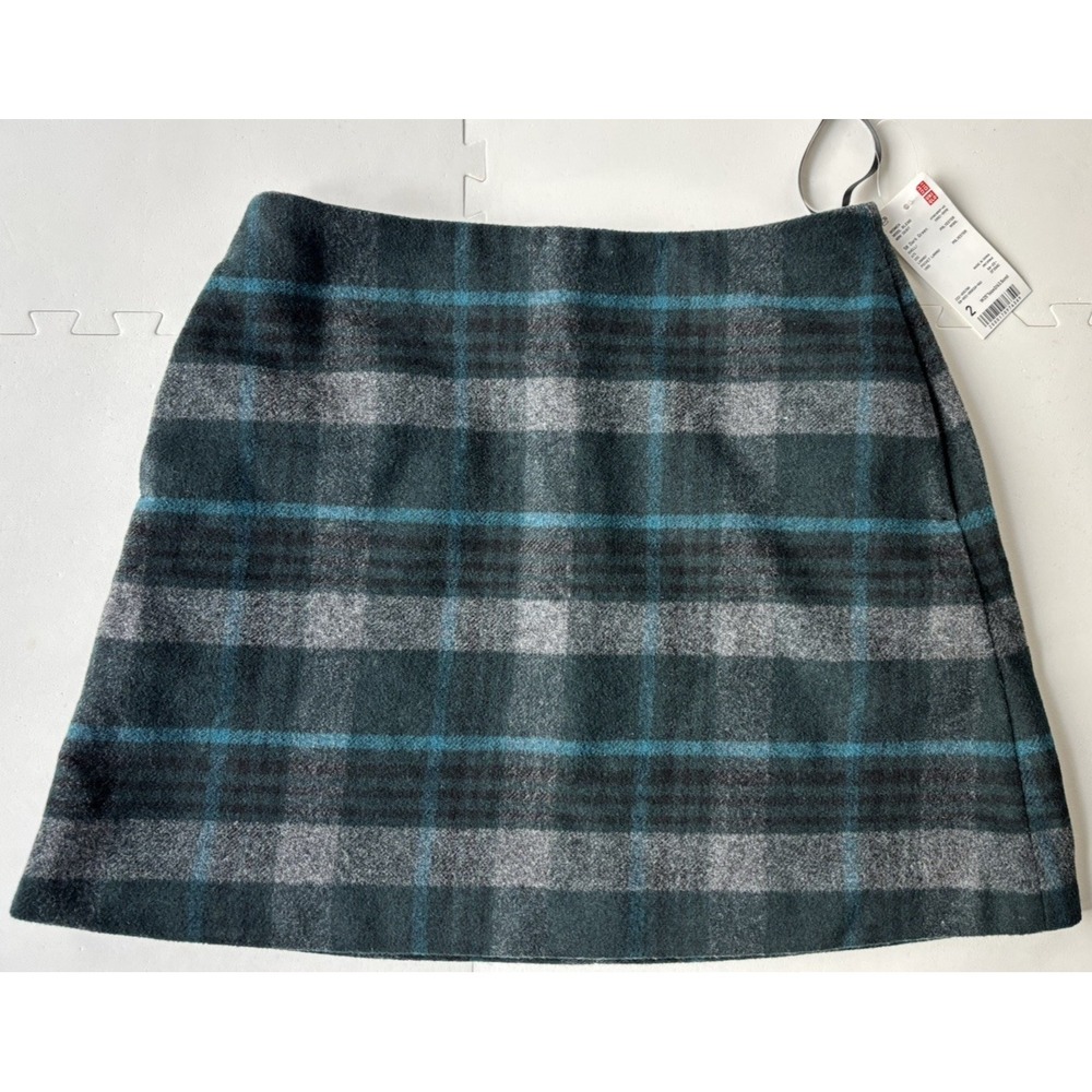NWT UNIQLO Plaid Mini Skirt Preppy Cher Twee Academia Grunge - Size 2 Gray Blue